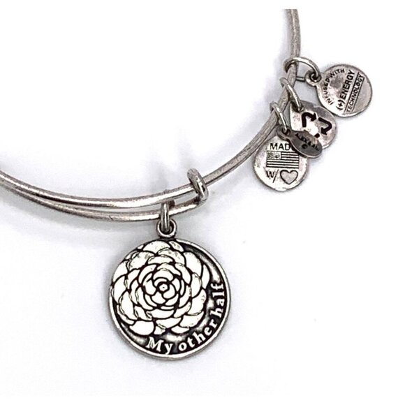 Alex and Ani Camelia My Other Half Charm Bracelet Silver Expands 2"- 3.5" - Picture 2 of 4